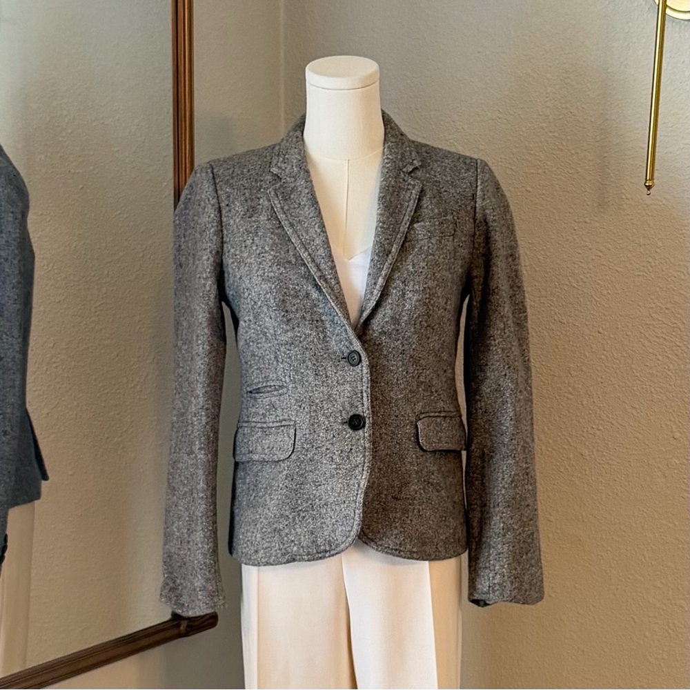 J.CREW Schoolboy Blazer Heather Gray Wool Silk Gold Button Tailored Jacket 4